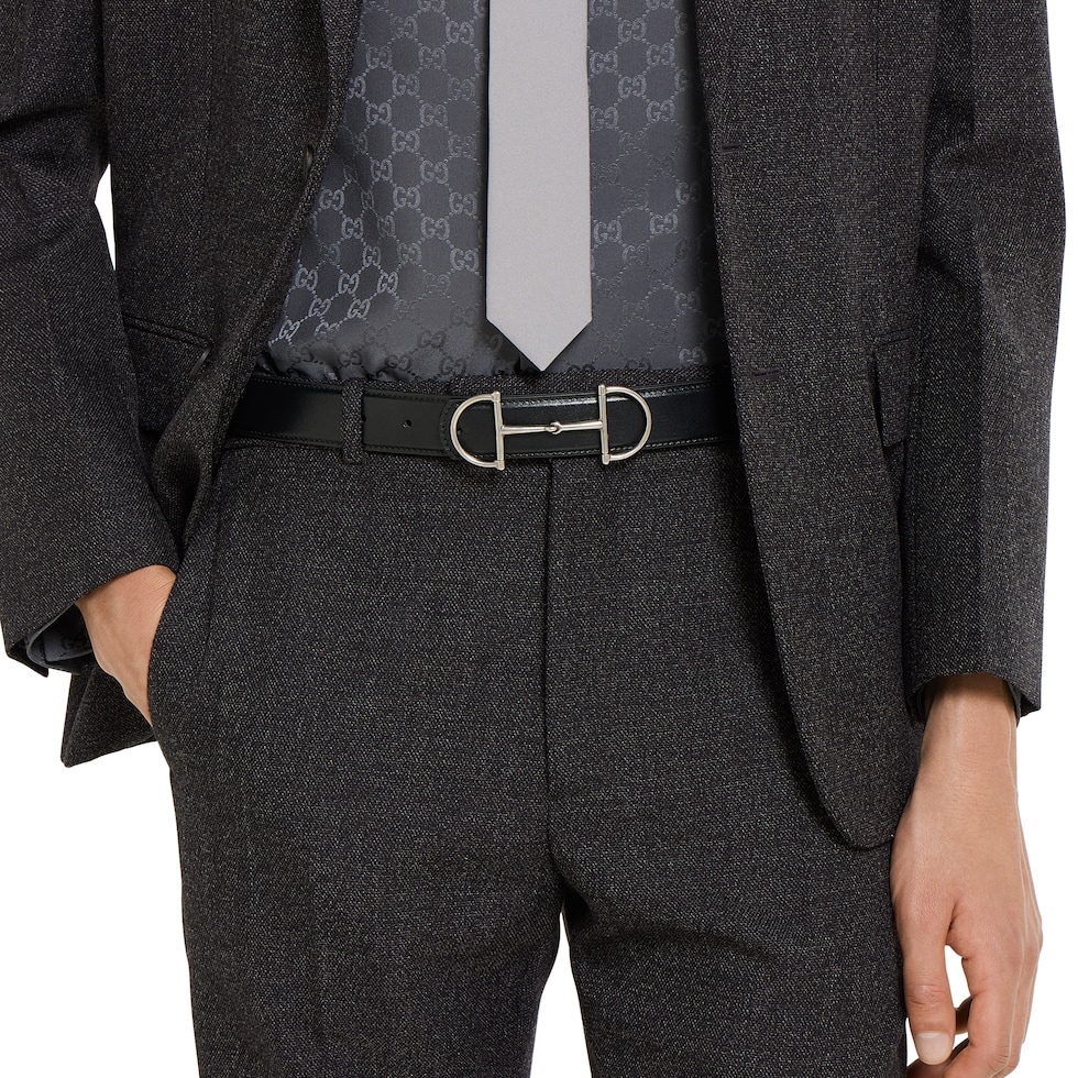 Reversible leather belt with Horsebit in black and dark grey
