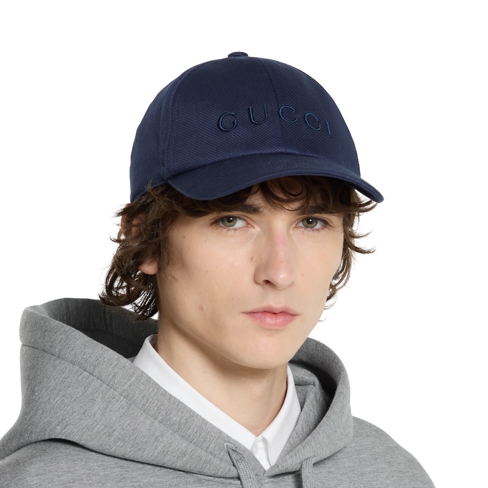 【GUCCI】Embroidered cotton baseball hat Cotton baseball hat with embroidery in dark blue | GUCCI® PL