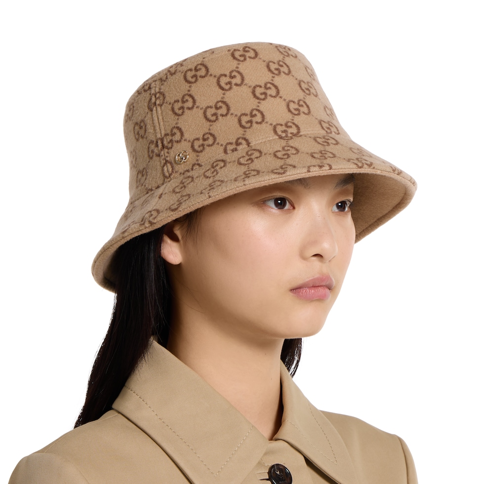 GG wool bucket hat in beige and dark brown | GUCCI® PL
