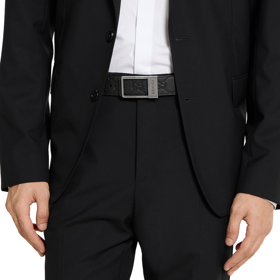 レクタングル バックル付き リバーシブル ベルト ・ブラック GG