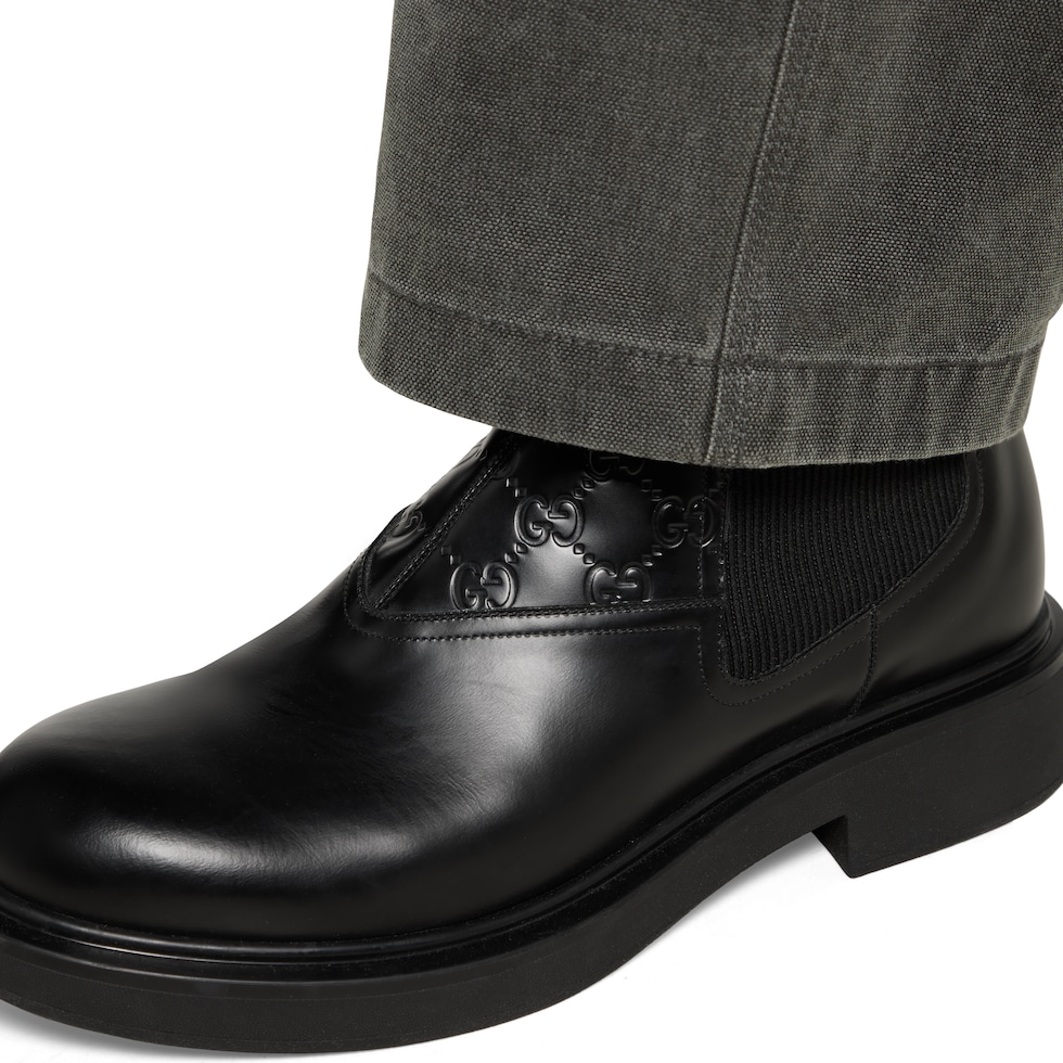 Men's ankle boot with GG detail in black leather | GUCCI® US