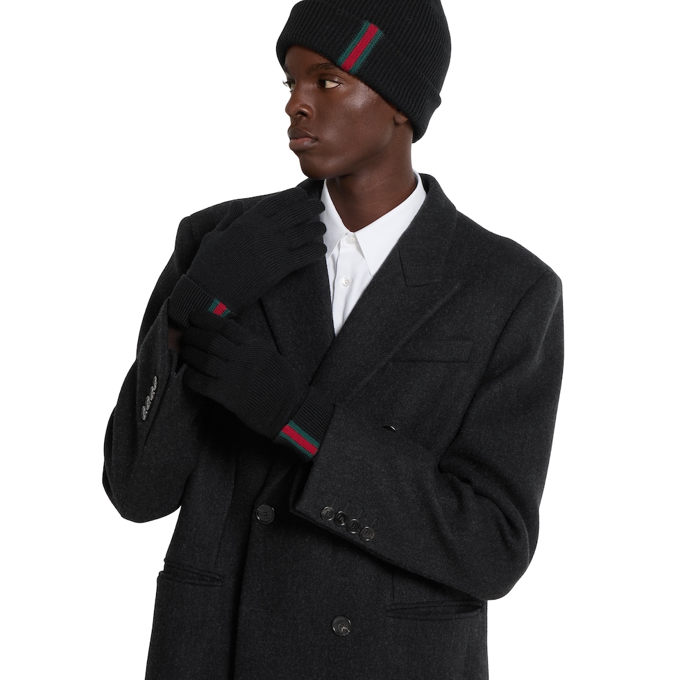 Wool gloves with Web in black | GUCCI® US