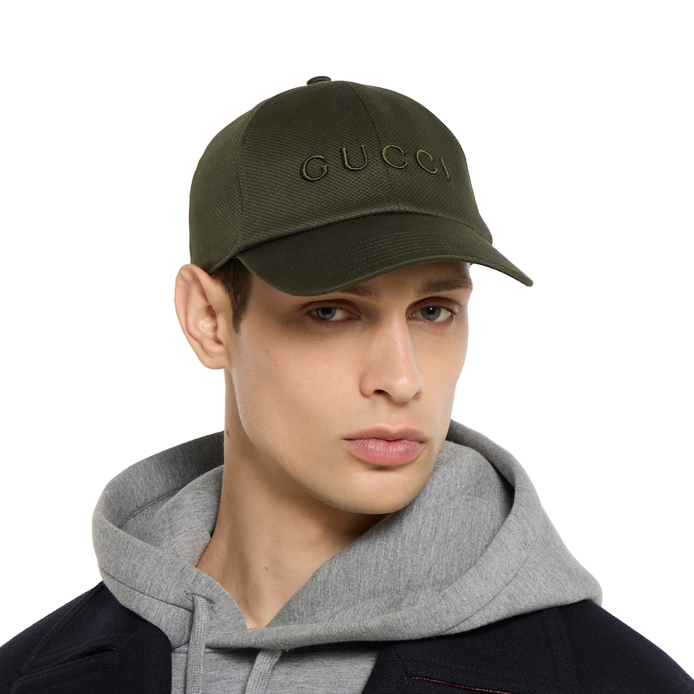 Cotton baseball hat with embroidery in dark green | GUCCI® US