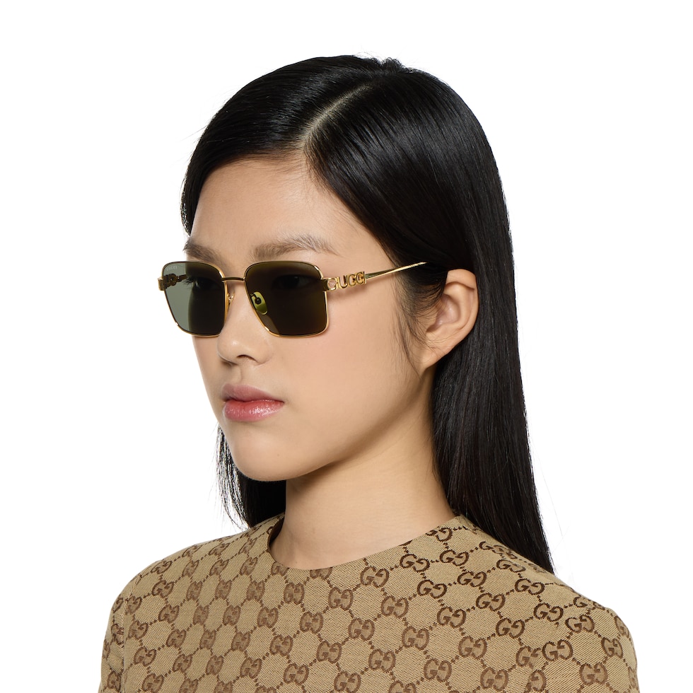 Square frame sunglasses in light gold | GUCCI® US