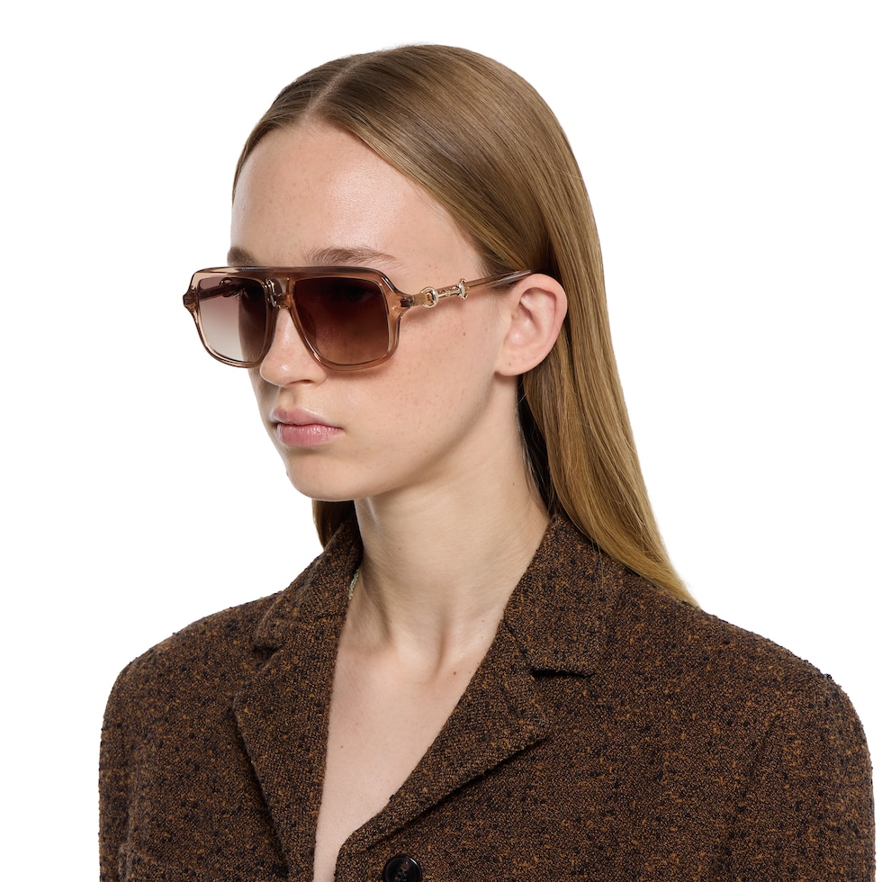 Navigator frame sunglasses in light transparent brown | GUCCI® US