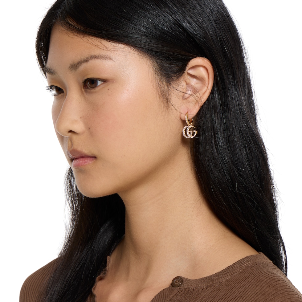ダブルG クリスタル ピアス ・ゴールドトーン ブラス | GUCCI公式
