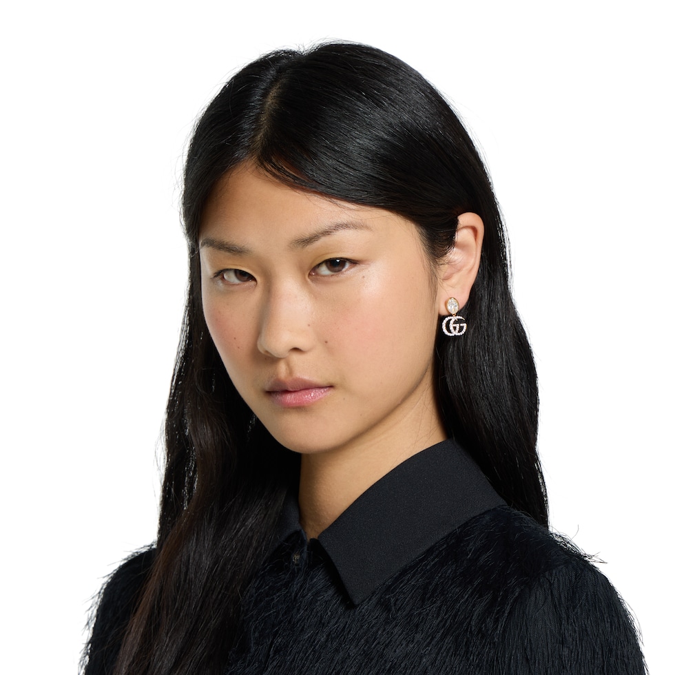 ダブルG クリスタル ピアス ・ゴールドトーン ブラス | GUCCI公式