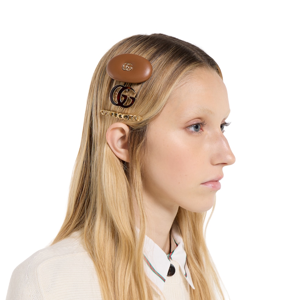 ヘア クリップ セット ・ブラウン＆ゴールドトーン | GUCCI公式