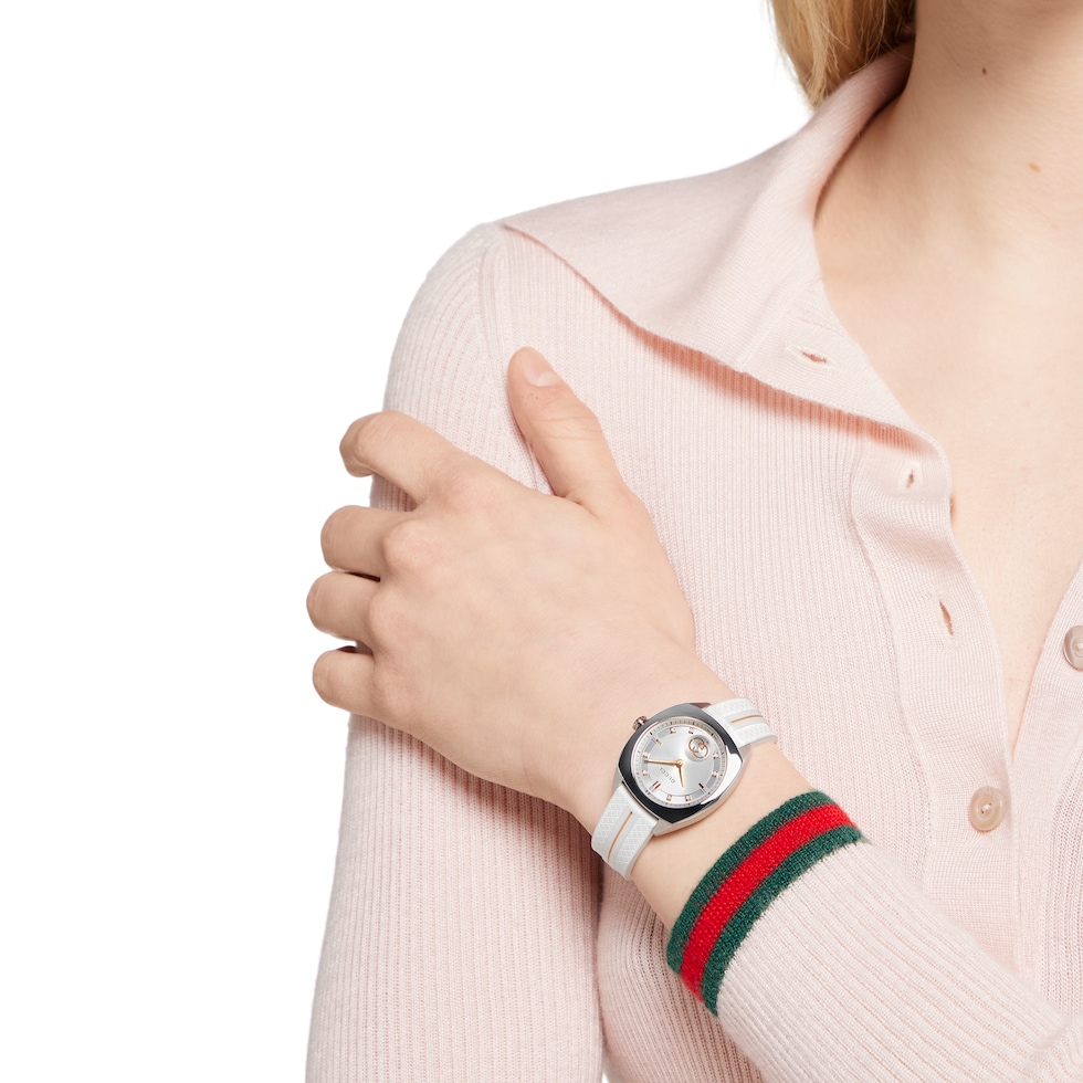 Gucci Interlocking watch, 29mm in white rubber | GUCCI® US