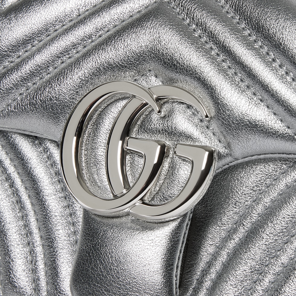 GGマーモント〕スモール ショルダーバッグ ・シルバー ラメ レザー