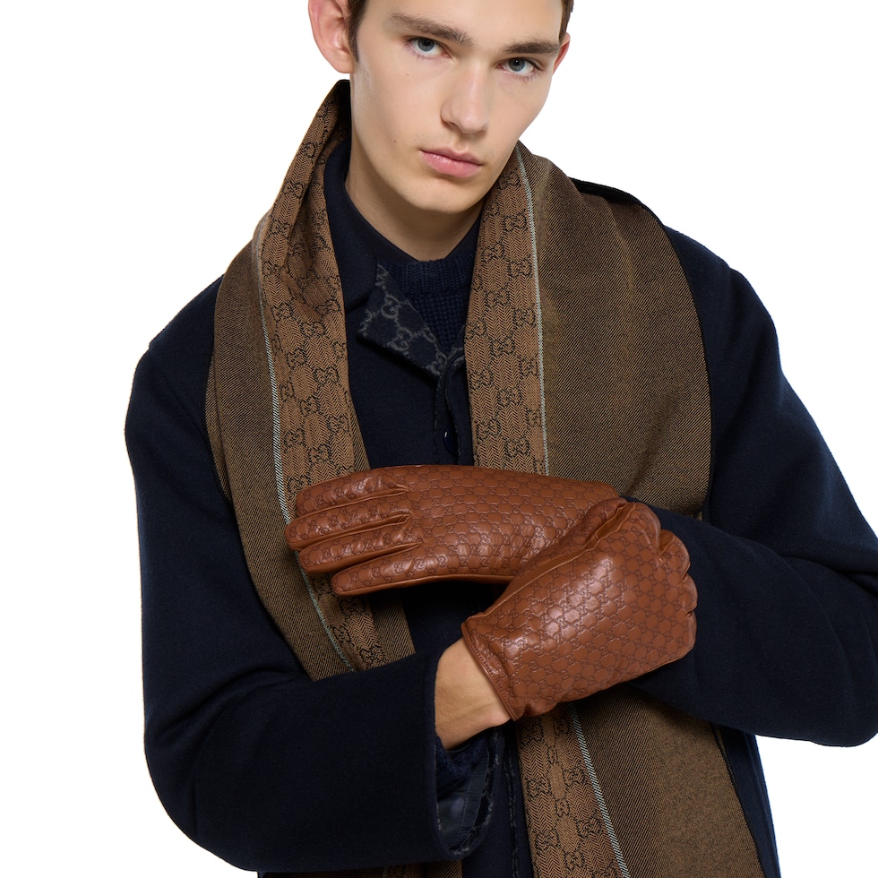 グッチ GUCCI グローブ 手袋 レザー ブラウン 71/2 GGエンボス レザー グローブ ・ブラウン | GUCCI公式