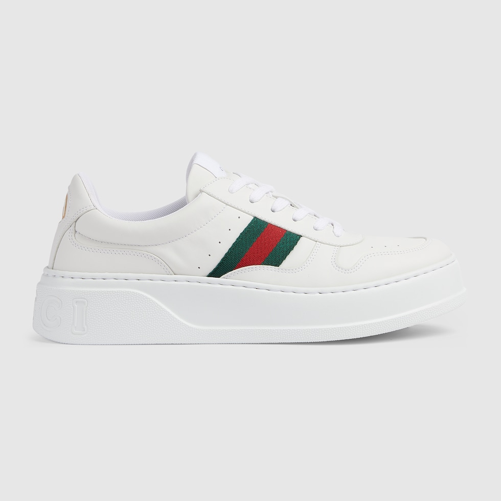 Men's chunky trainers in white leather | GUCCI® SI