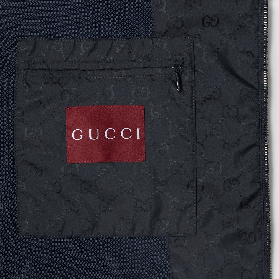 GG nylon zip jacket in dark blue | GUCCI® US