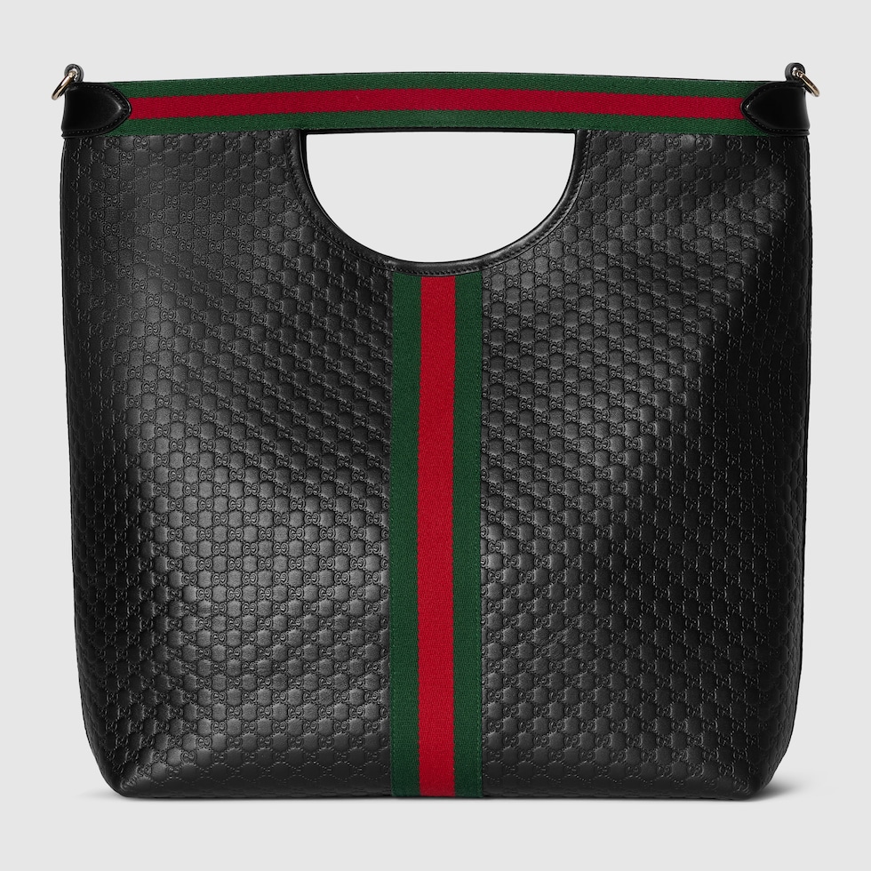 グッチ ジリオ〕日本限定 ラージトートバッグ ・ブラック GGレザー