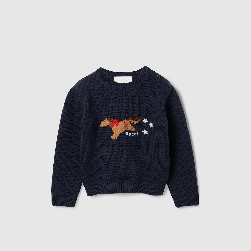 BABYL FOX GOD ニットスカーフ Baby wool sweater in dark blue | GUCCI® US