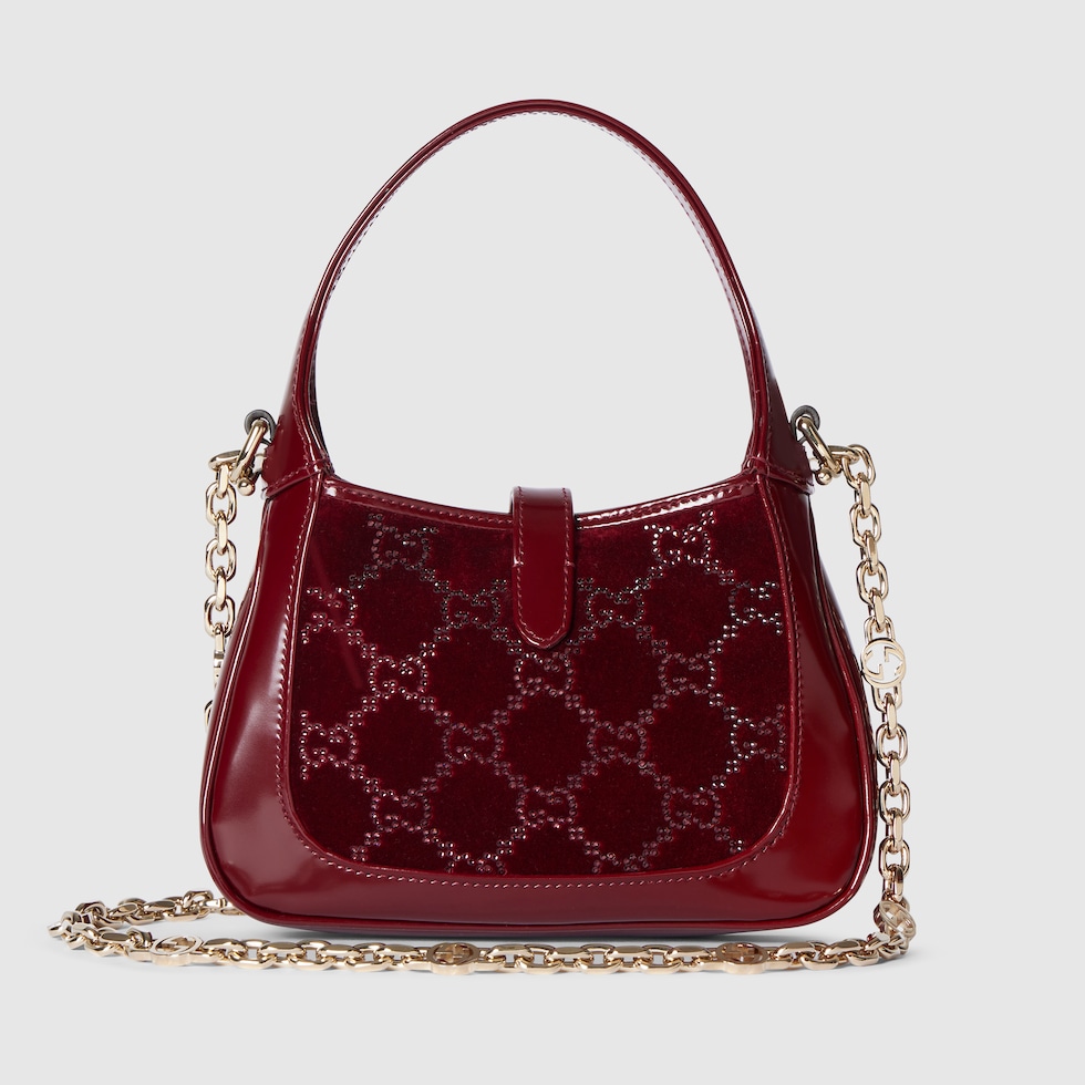 Gucci Jackie 1961 crystals mini bag in Rosso Ancora red velvet