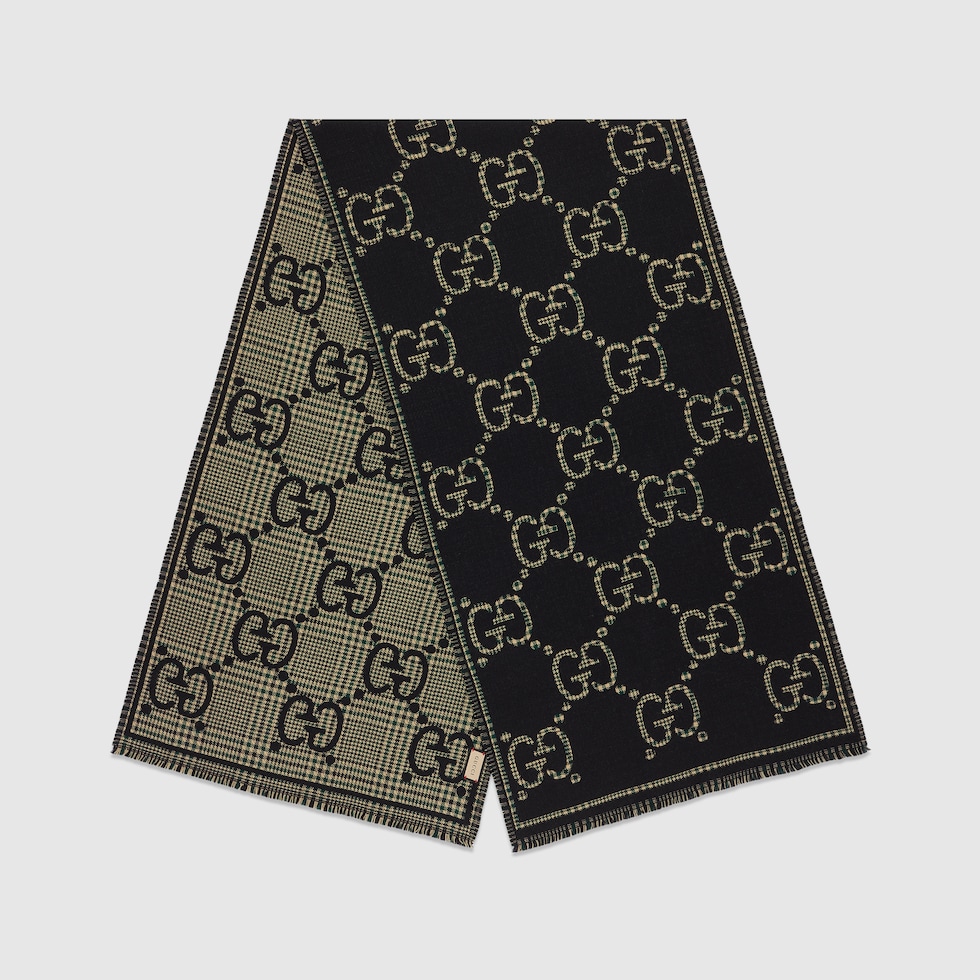 Check GG wool scarf in black and multicolor | GUCCI® US Check GG wool scarf in black and multicolor | GUCCI® US