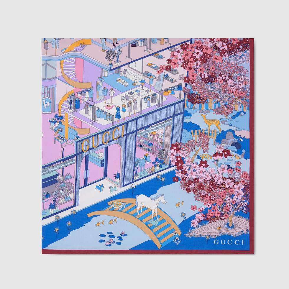プリント シルクツイル スカーフ ・マルチカラー | GUCCI公式