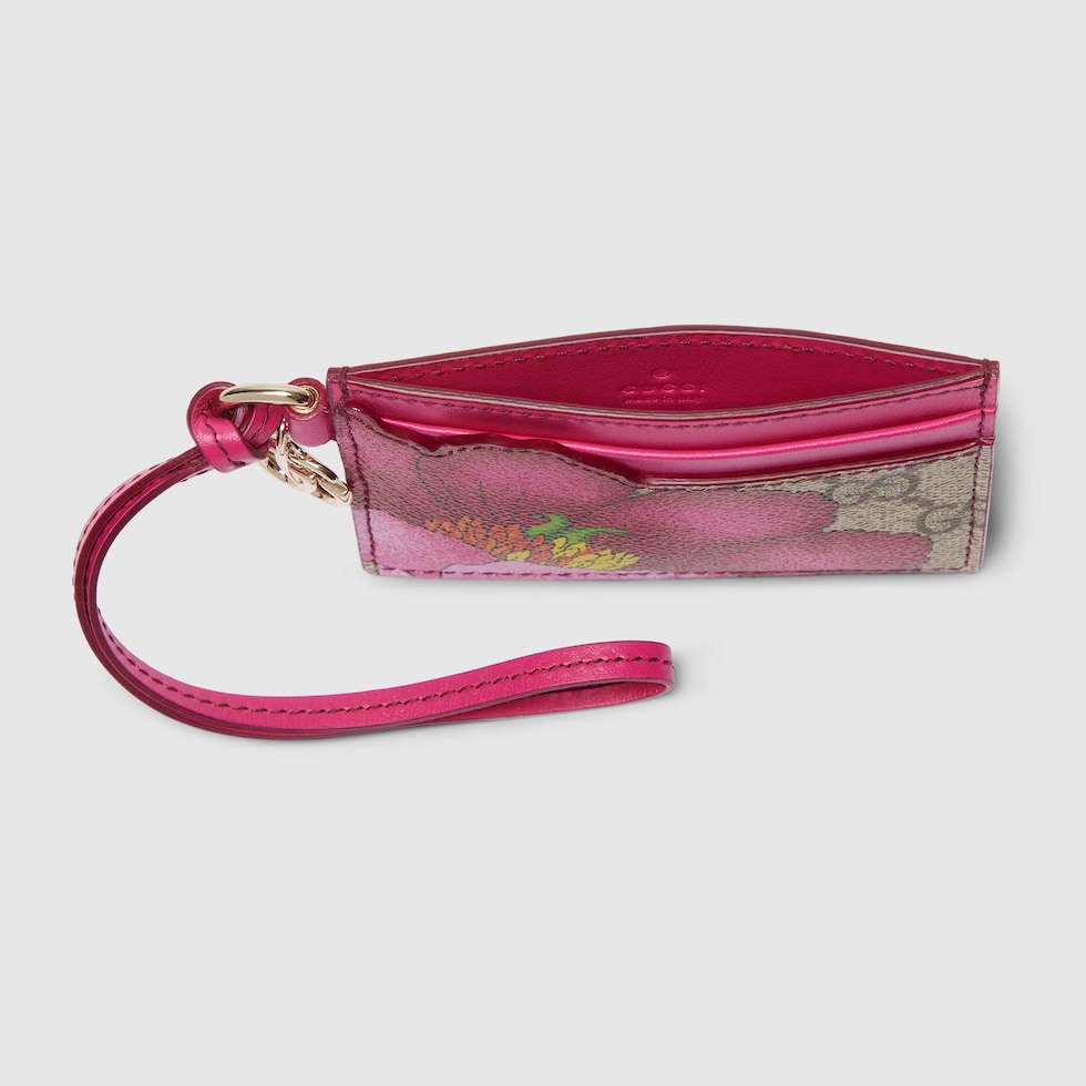 ダブルG フローラル カードケース ・ベージュ＆ダークブラウン GG