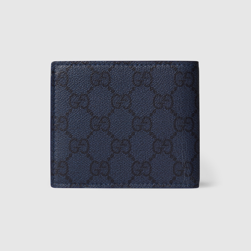 GG bi-fold wallet with print in dark blue GG Supreme | GUCCI® US