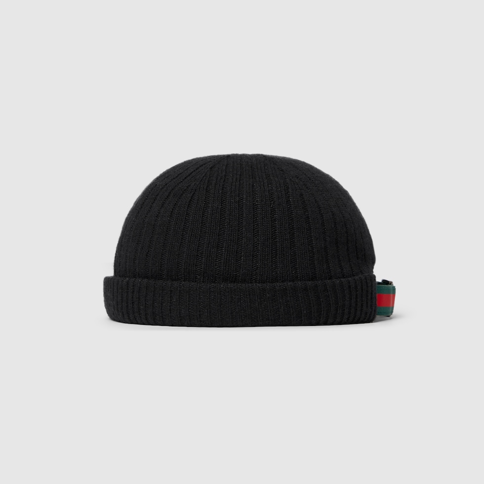 ウール リブニット ハット ・ブラック＆ダークグリーン | GUCCI公式