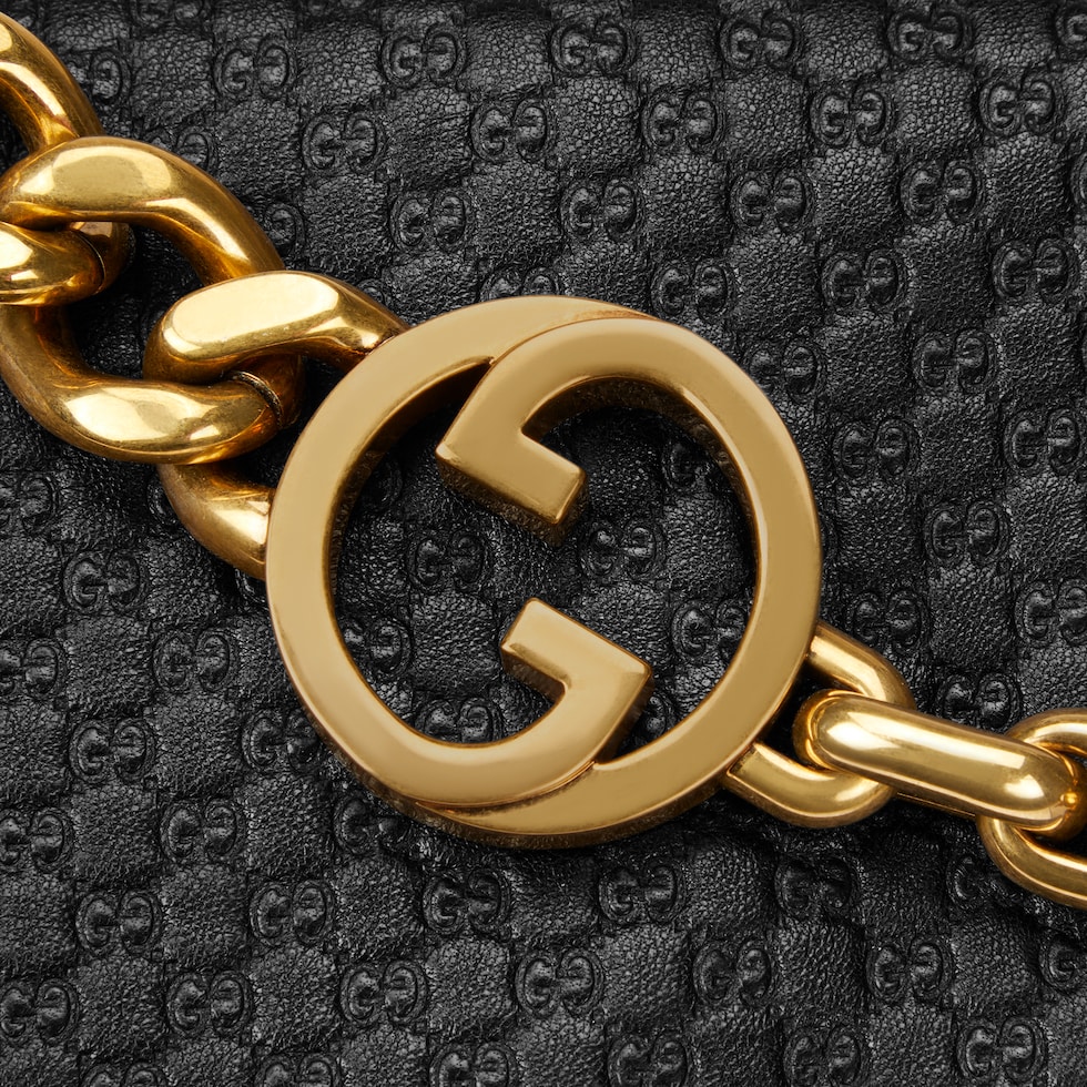 Large shoulder bag with chain in black GG leather | GUCCI® US