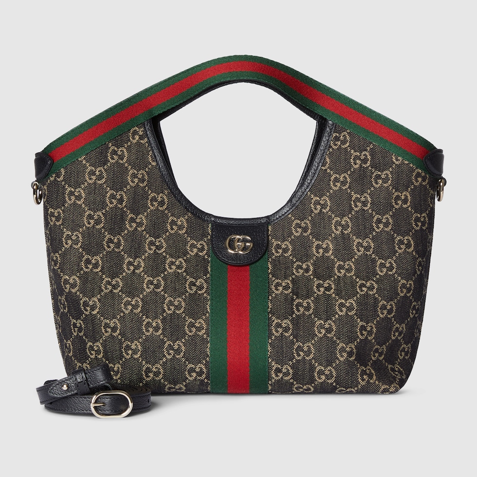 GUCCI 26S GIGLIO TOP HANDLE BAG 27 IN BLUE AND WHITE DENIM