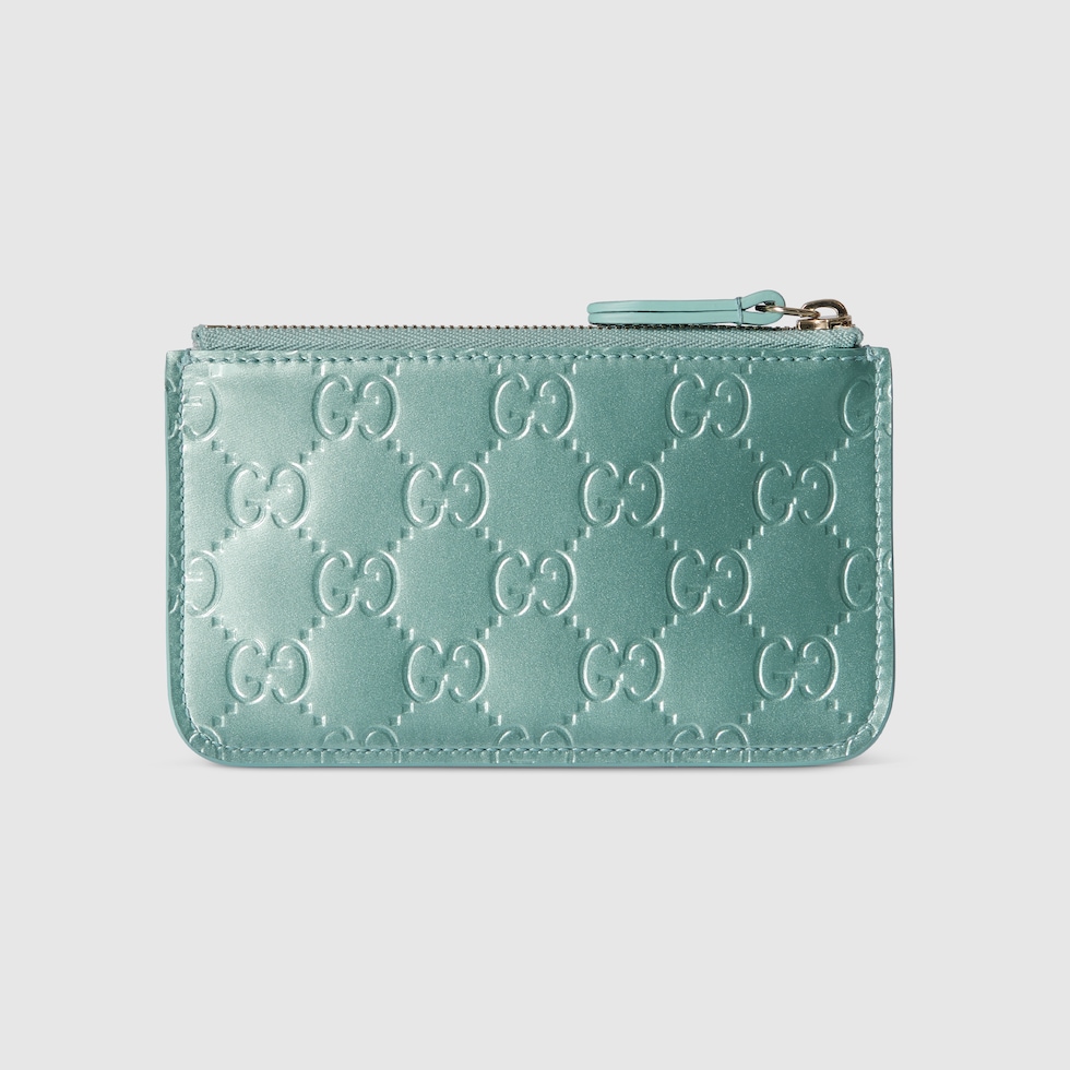 GG Emblem key pouch in light blue GG leather | GUCCI® US