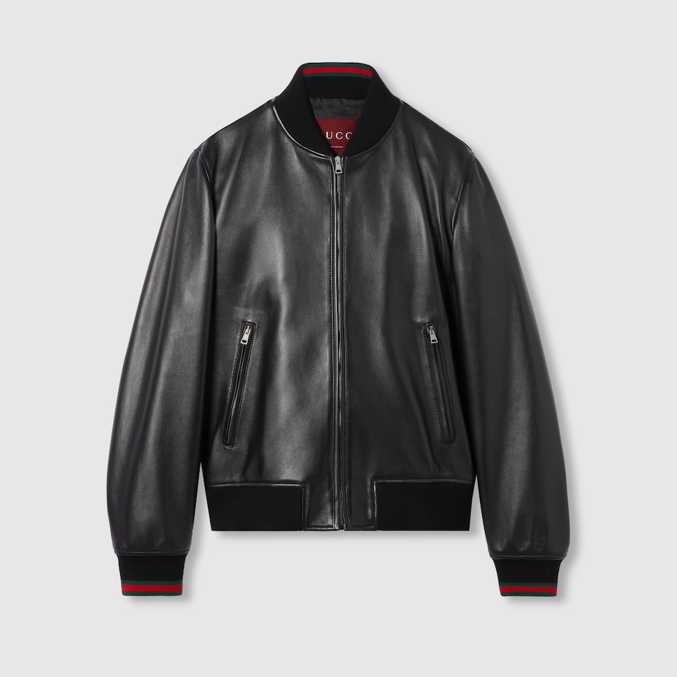Y*マ様 Gucci Multicolor Wool and Leather J Leather bomber jacket with Web in black | GUCCI® SI