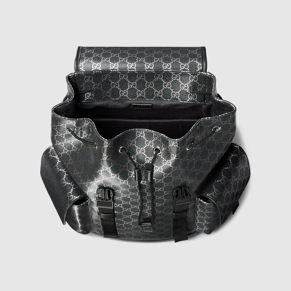 GG large backpack in black and silver GG fabric | GUCCI® US