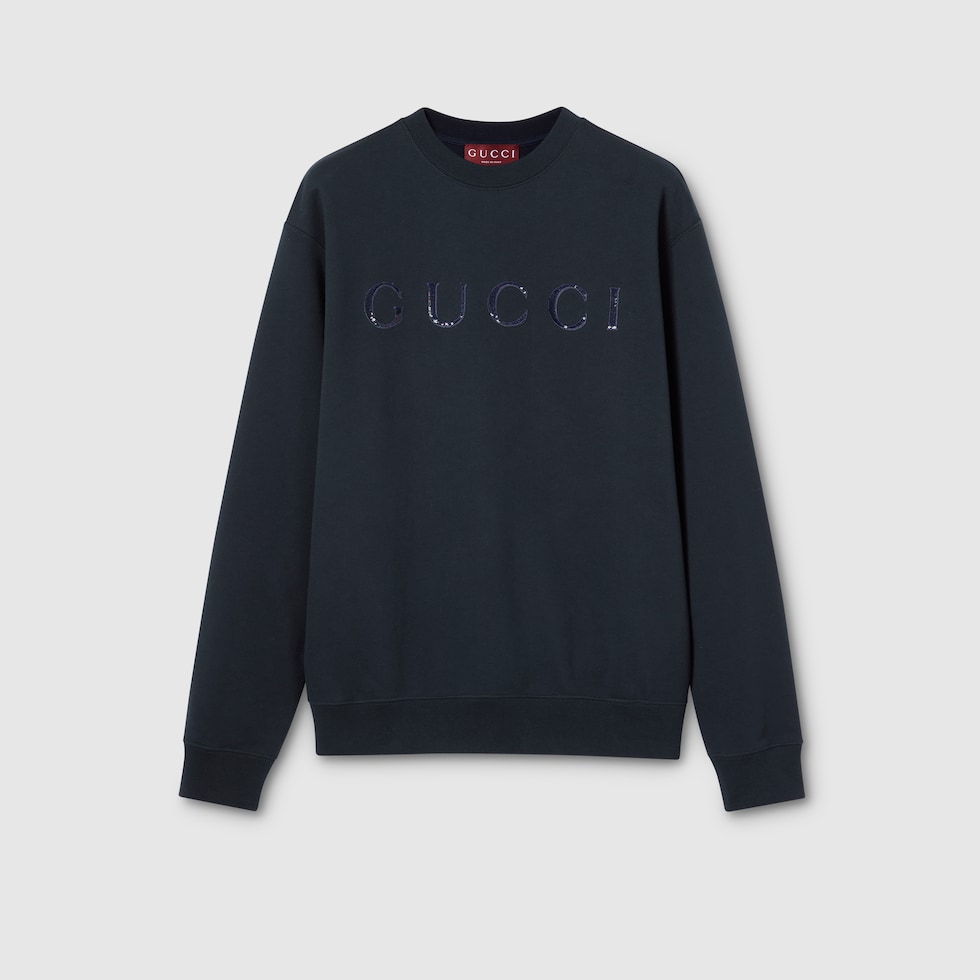 GUCCl-スウェット Cotton jersey sweatshirt with embroidery in navy | GUCCI® JP