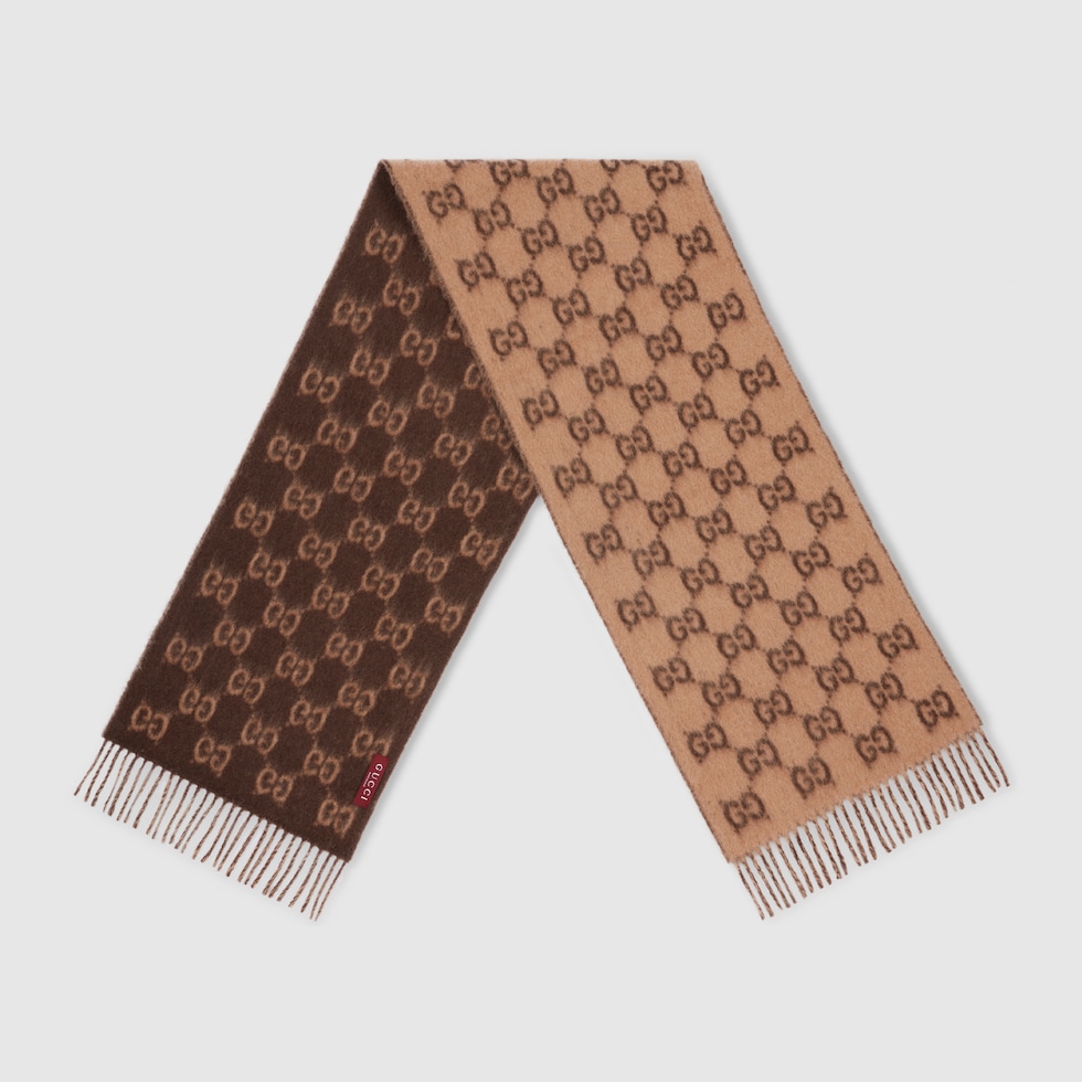 GG alpaca wool scarf in brown and light brown | GUCCI® US