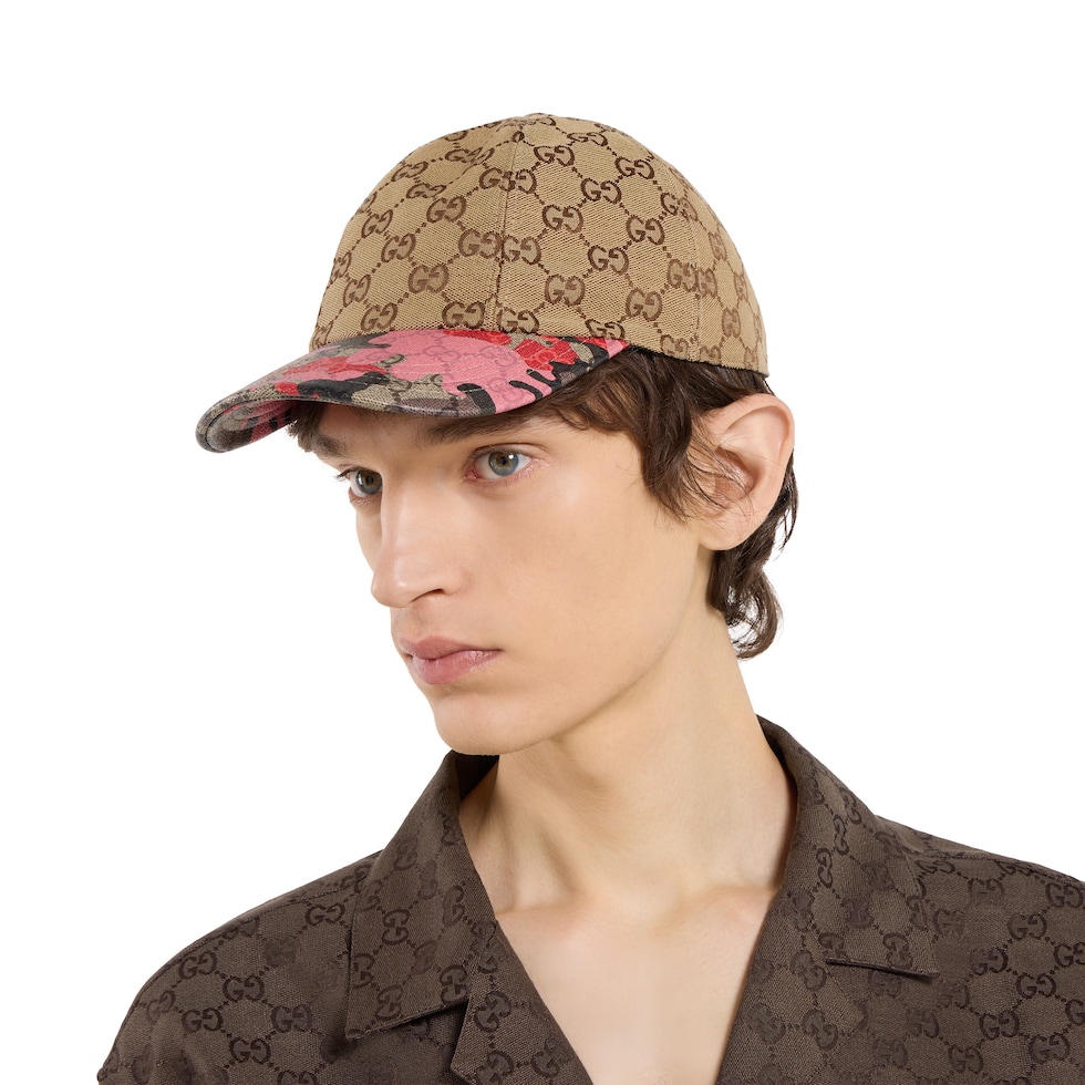 Beige & Purple GG Canvas Web Baseball Hat