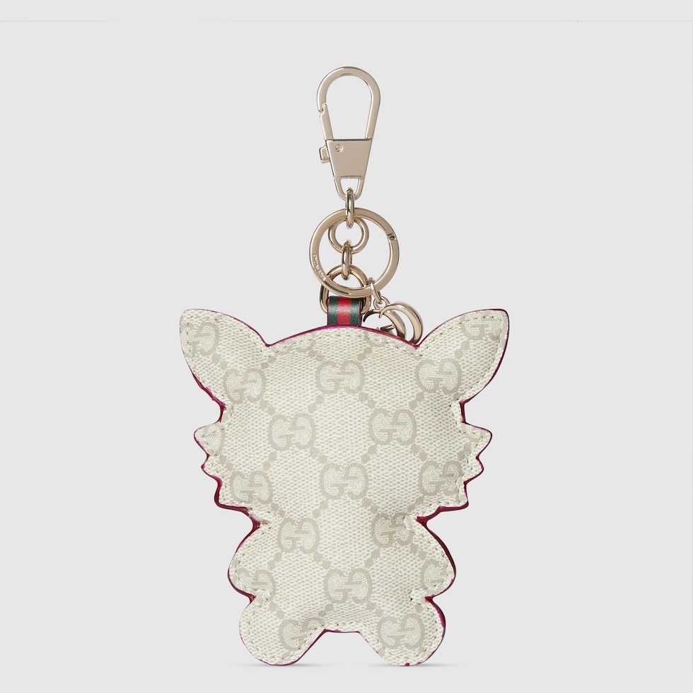 Gucci Besties〕キーチェーン ・ホワイト＆グレー GG ファブリック