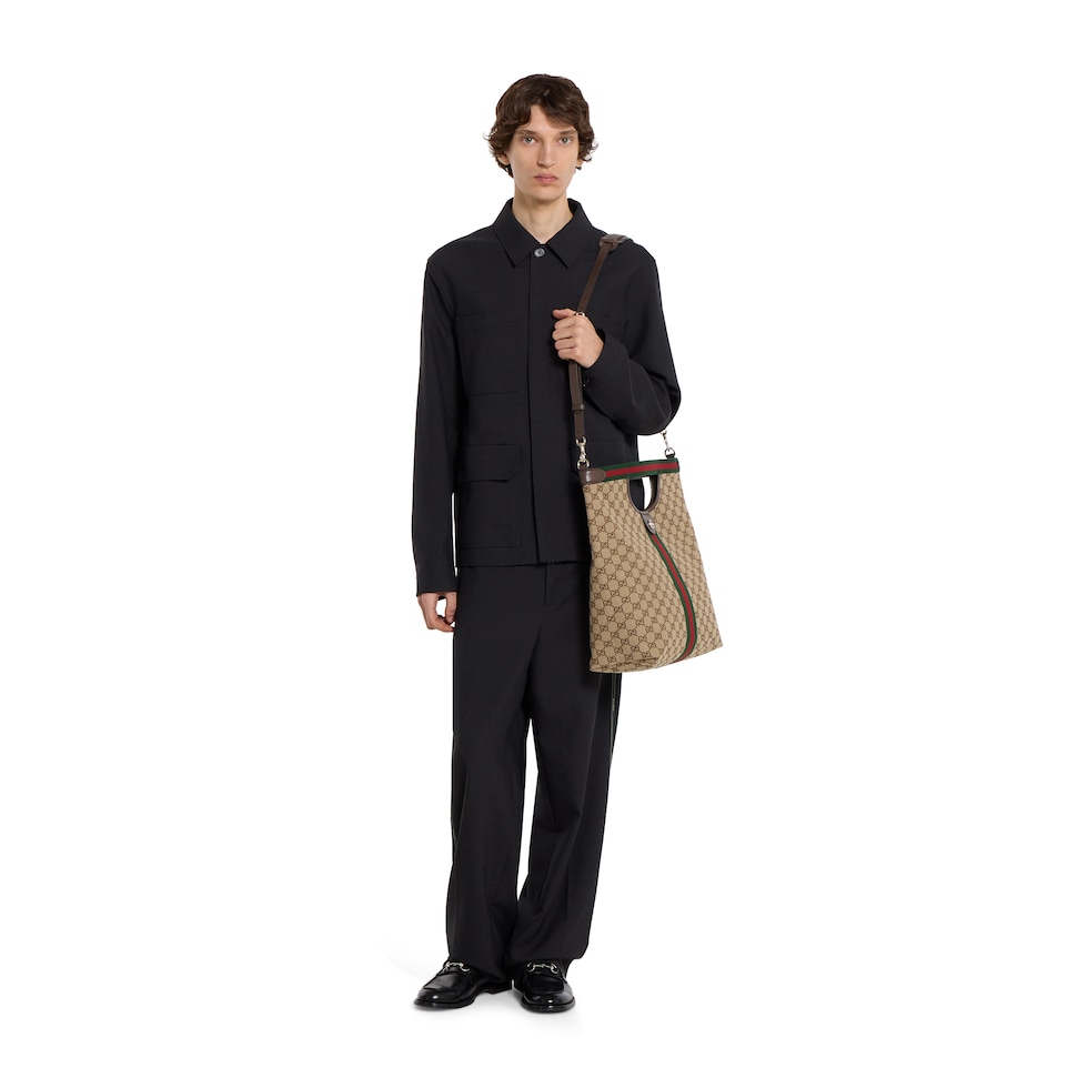 グッチ ジリオ〕日本限定 ラージトートバッグ ・ベージュ＆ブラウン GG