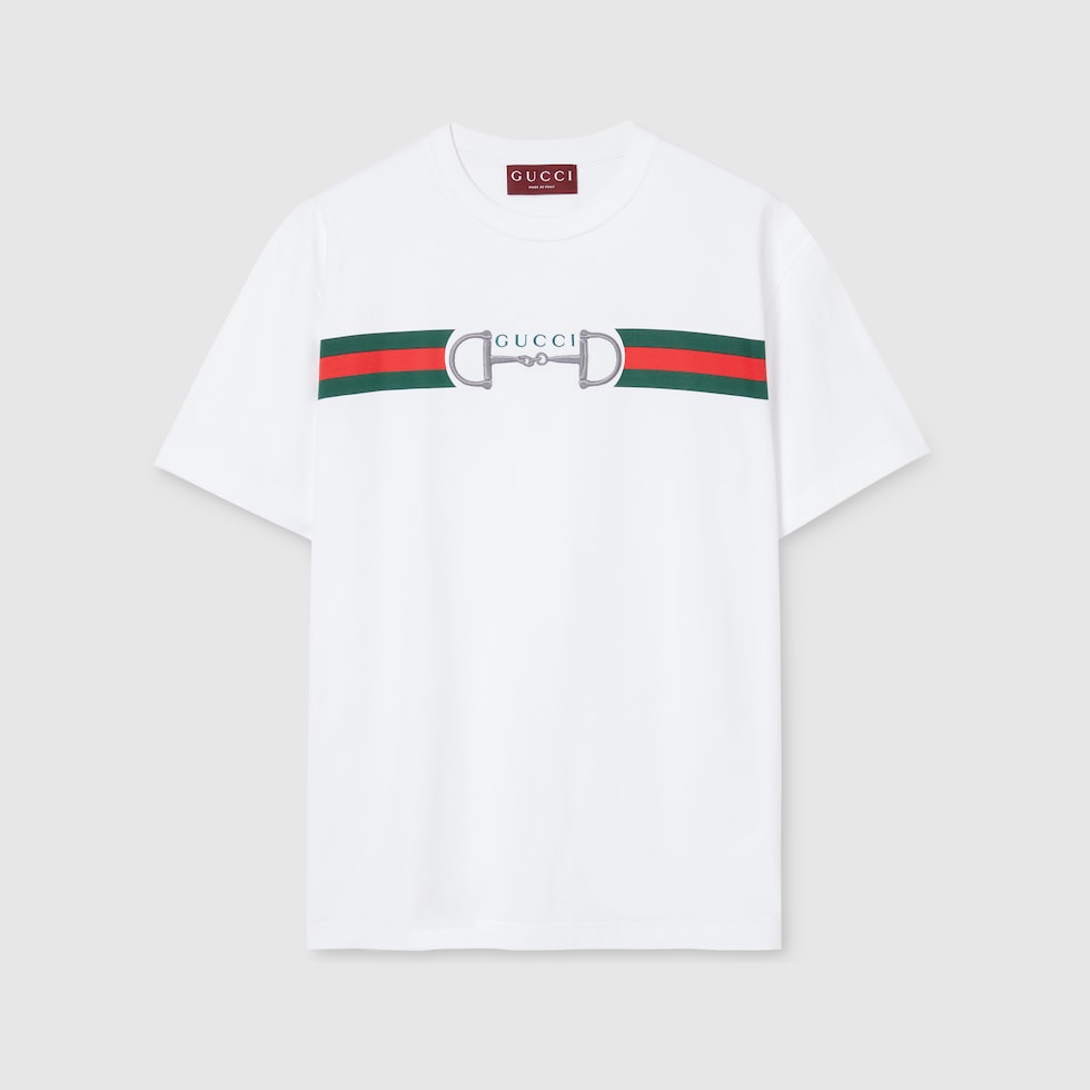 Cotton jersey T-shirt with embroidery in white | GUCCI® FR