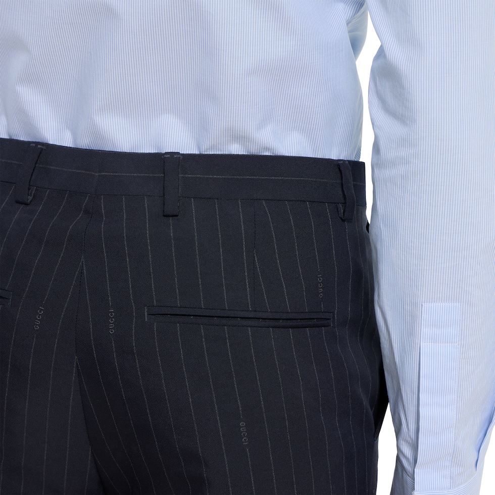 Pinstripe wool pant in dark blue and grey | GUCCI® US