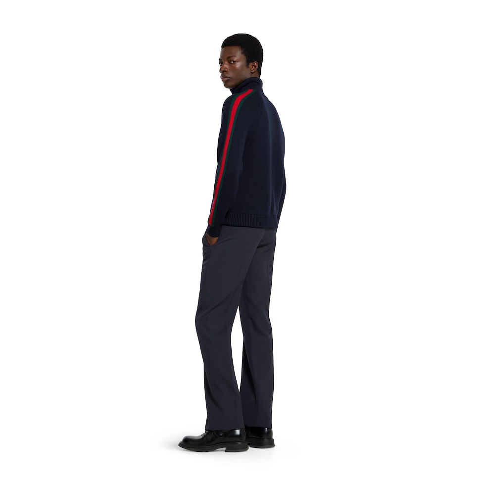 Woven stitch knit wool zip jacket in dark blue | GUCCI® US