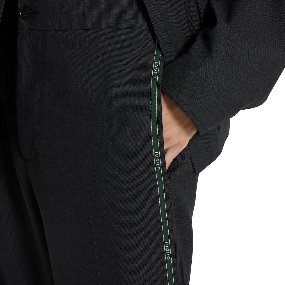 Wool pant with Gucci selvedge detail in dark grey | GUCCI® US