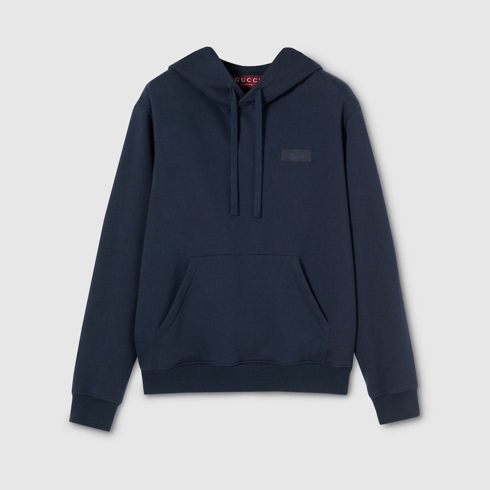 HUGO - Maglione in cotone con etichetta con logo rossa - Blu scuro