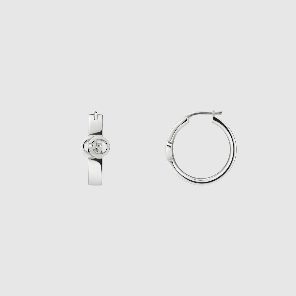 【美品】GUCCIインターロッキングフープピアス グッチ インターロッキング〕フープピアス ・スターリングシルバー