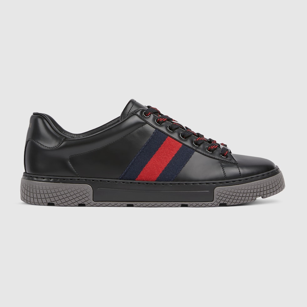Men's Gucci Ace sneaker with Web in black leather | GUCCI® US