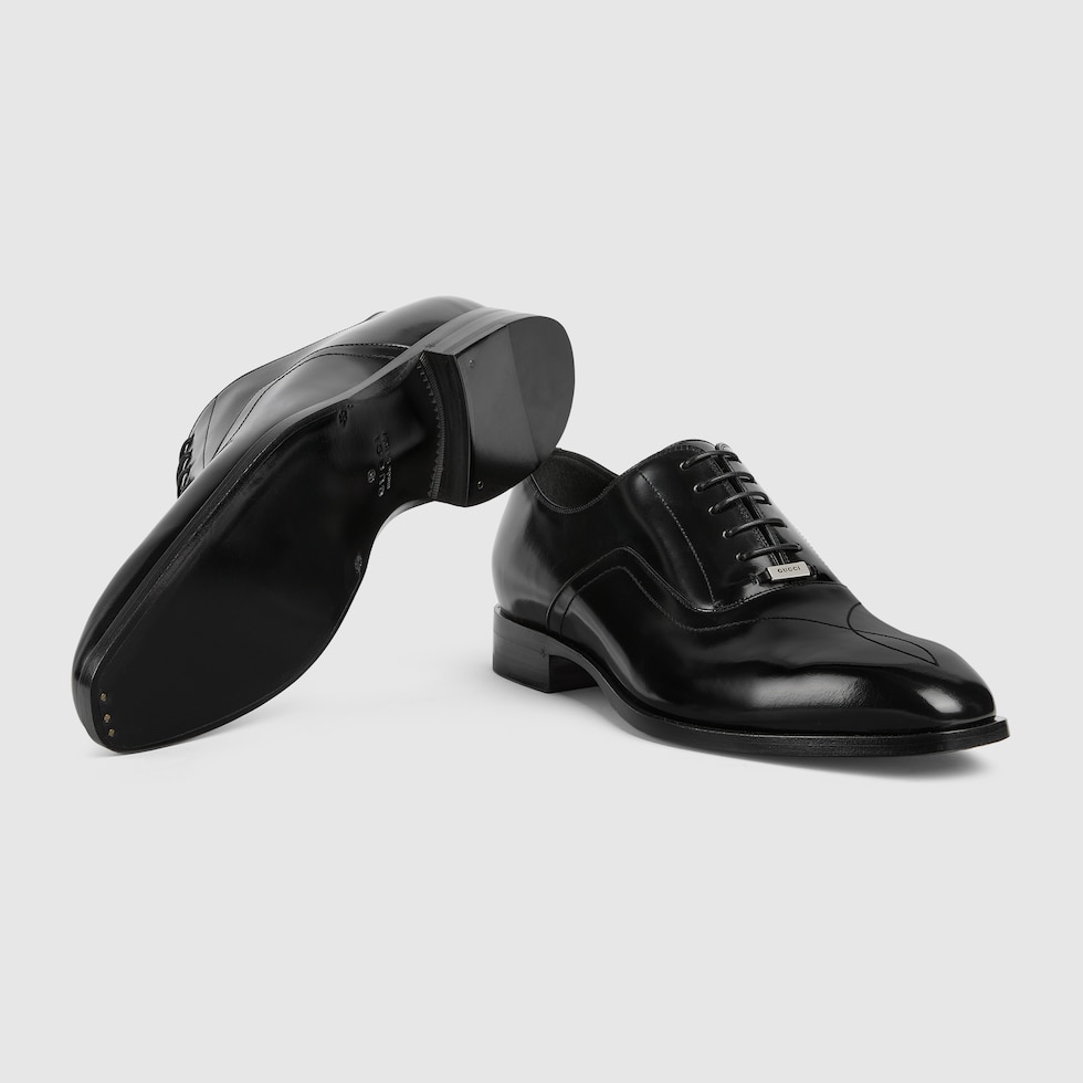 トップステッチ入り メンズ レースアップシューズ ・ブラック レザー