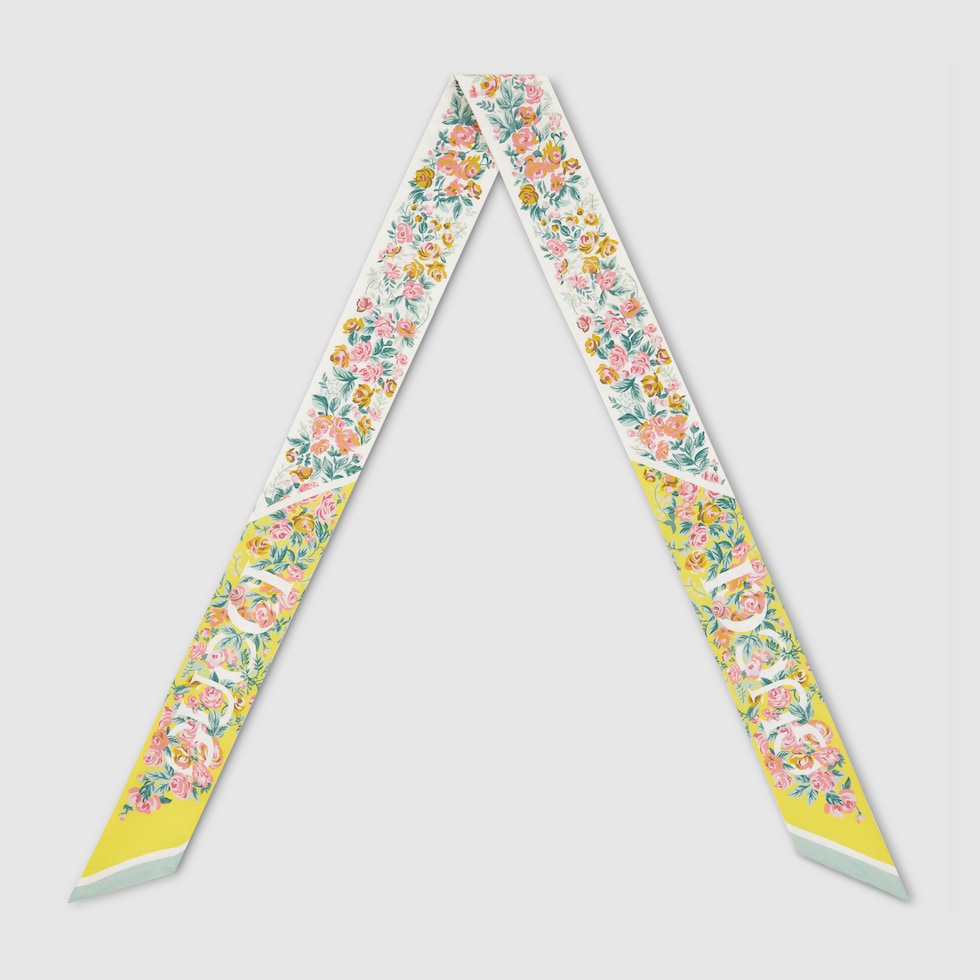 プリント シルクツイル リボン ・アクアマリン＆イエロー | GUCCI公式