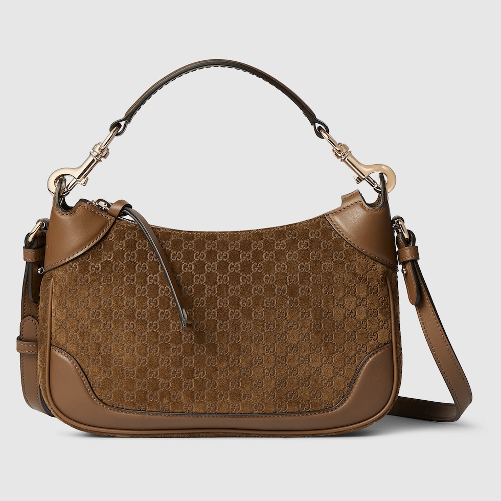 Gucci B small shoulder bag in brown GG suede | GUCCI® NZ