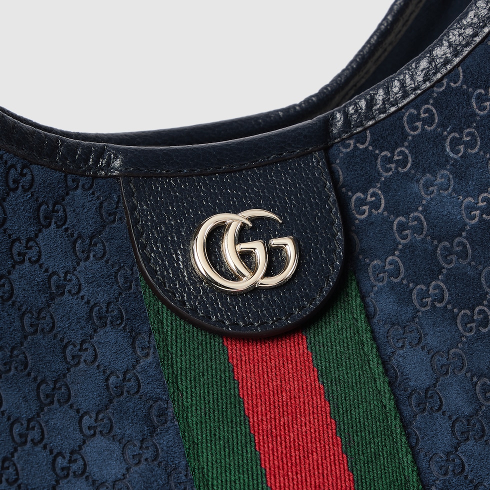 Gucci Giglio large tote bag in dark blue GG suede | GUCCI® US