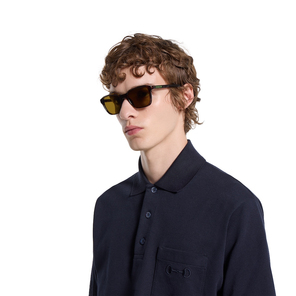 Square frame sunglasses in brown tortoiseshell | GUCCI® US