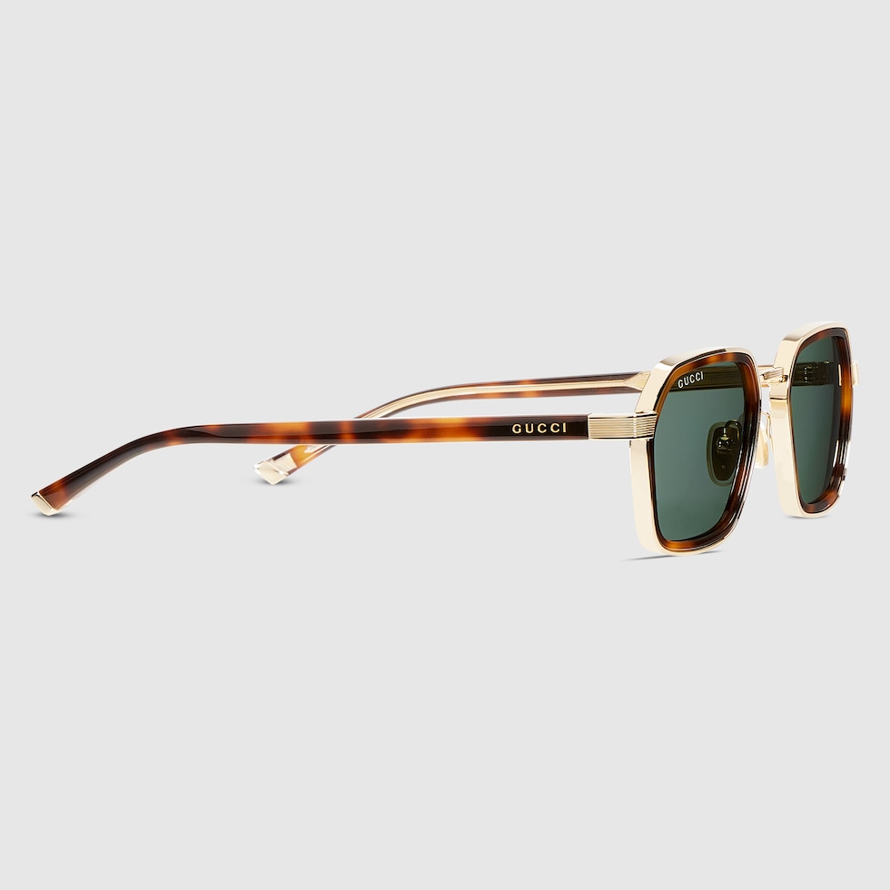 Square frame sunglasses in brown and gold | GUCCI® US