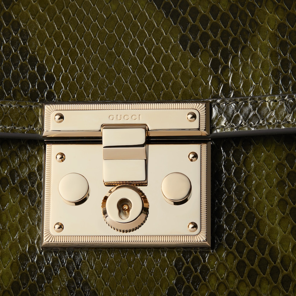 Padlock python small top handle bag in forest green | GUCCI® SA