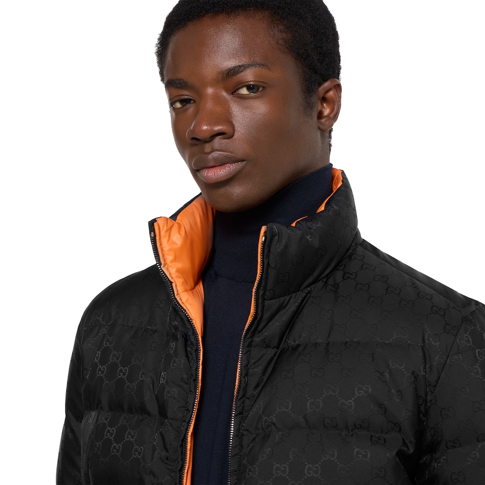 Reversible GG nylon zip jacket in black and orange | GUCCI® US